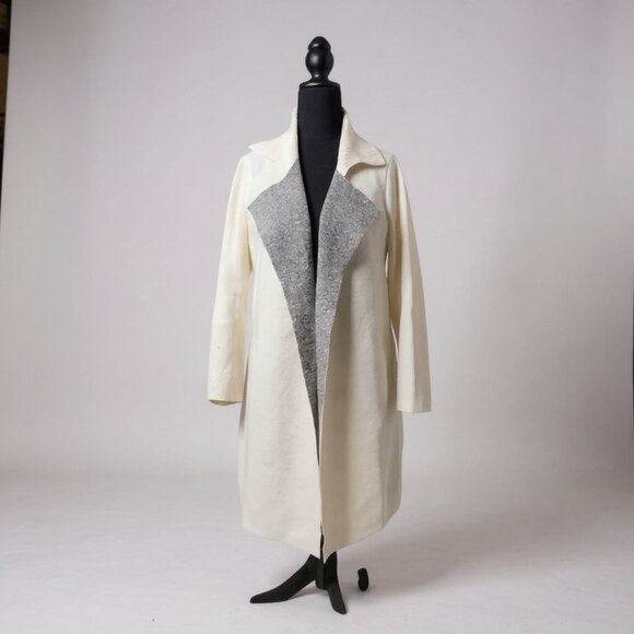 Sofia Cashmere Jackets & Blazers - Sofia Cashmere Colorblock Double Face Wrap Coat Neutral Cream Gray Size Medium
